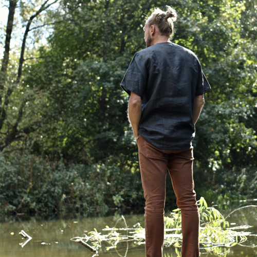 Lněná košile krátký rukáv - černá